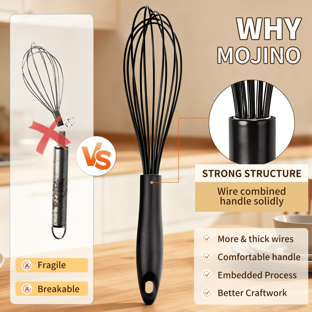Silicone Wire Whisk, MOJINO Egg Beater Set of 3, Non Scratch Stainless Steel Kitchen Whisks for Cooking, Blending, Be... - Image 2