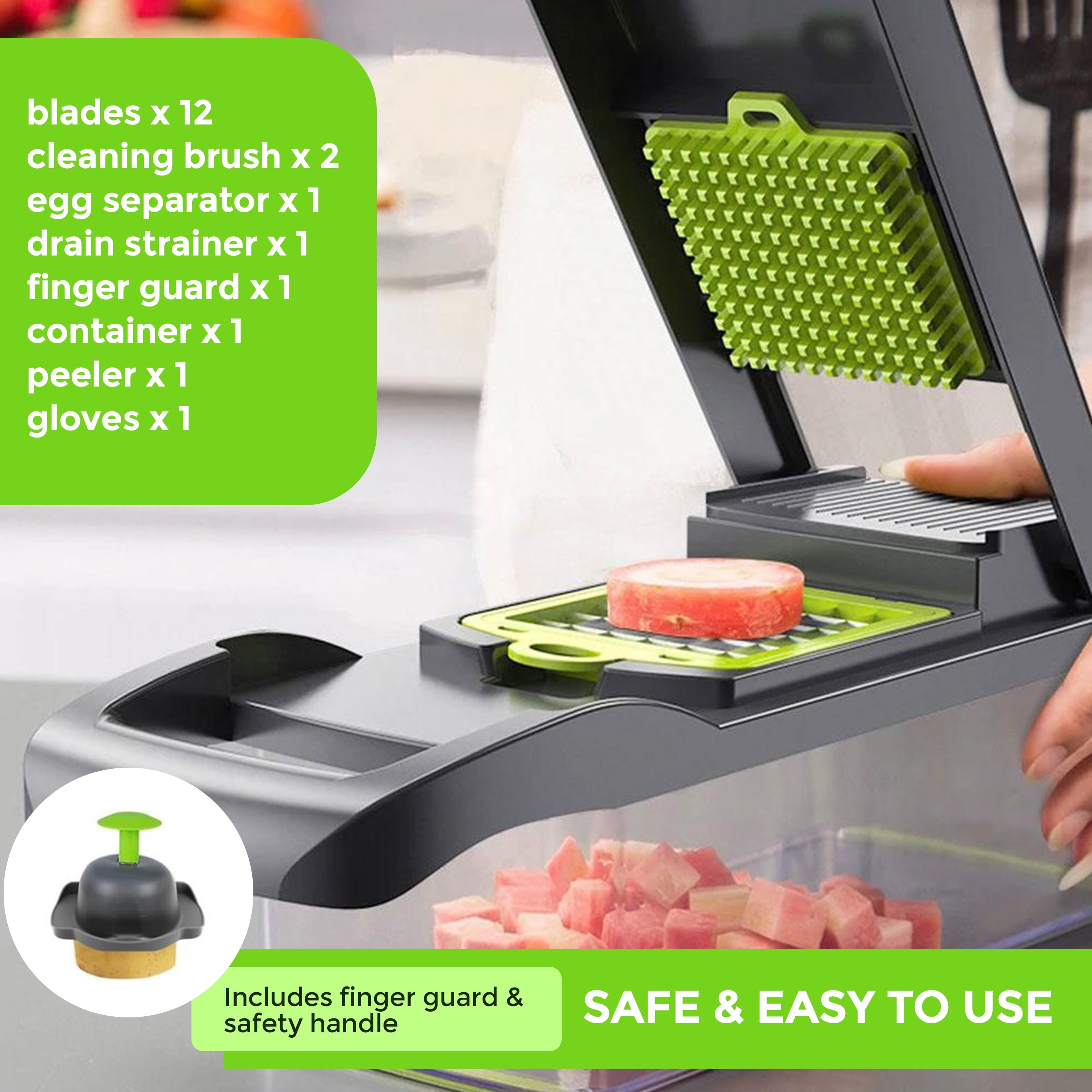 13-in-1 Vegetable Chopper & Slicer - Multifunctional Onion Chopper with 8 Blades, Colander Basket & Container | Mini ... - Image 5