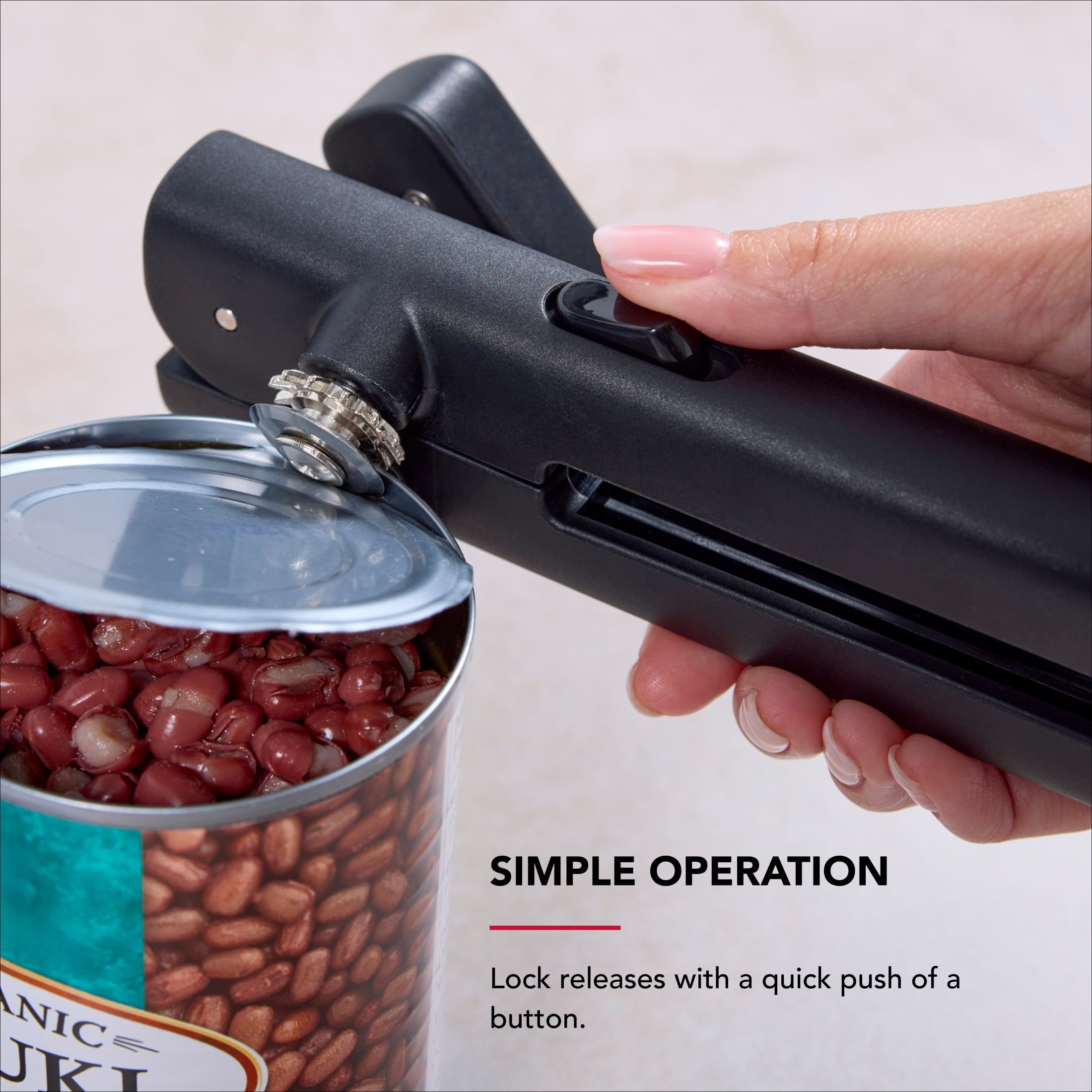 Stainless Steel Manual Can Opener with Locking Handles, Black - Image 4
