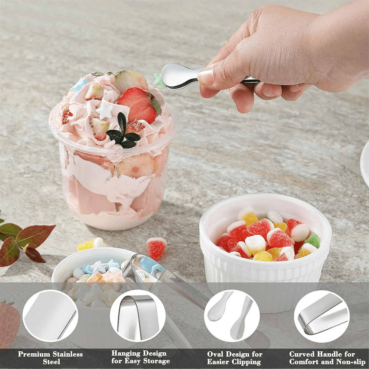 6PCS Mini Small Tiny Tongs, 4.25Inch Stainless Steel Small Tongs for Serving Food, Kitchen 304stainless Steel - Image 3