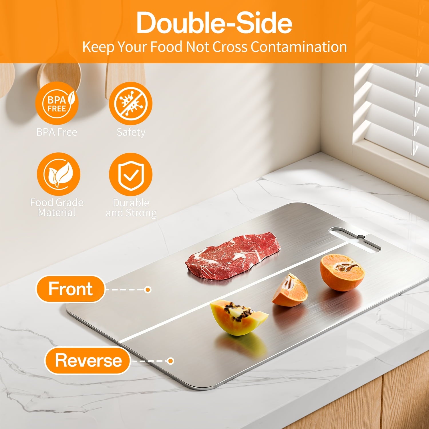 TINANA 3 PCS Stainless Steel Cutting Board for Kitchen (S+M+L), Durable, Hygienic and Dishwasher Safe - Image 5