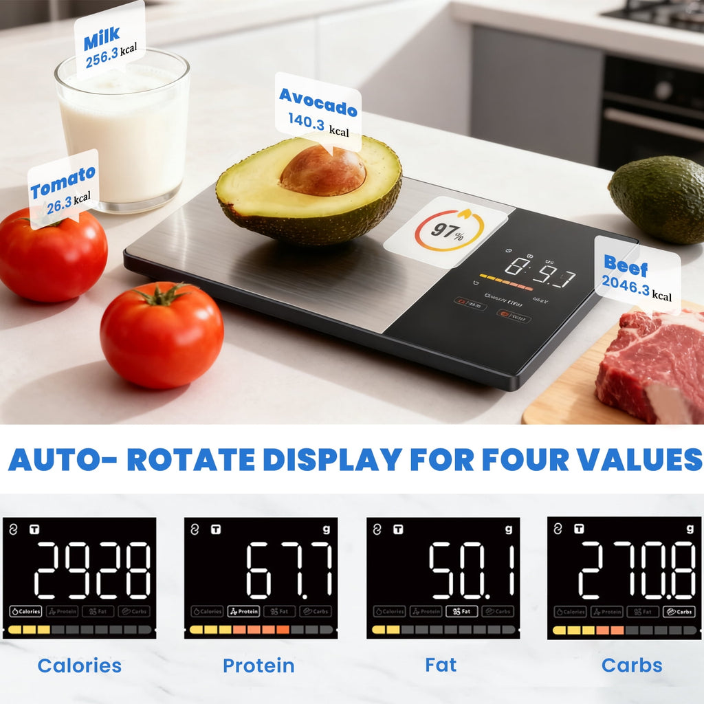 Smart Nutrition Food Scale with LED Touch Display, Tracks Calories, Fat, Carbs & Protein via App, 0.01oz Precision Di... - Image 4