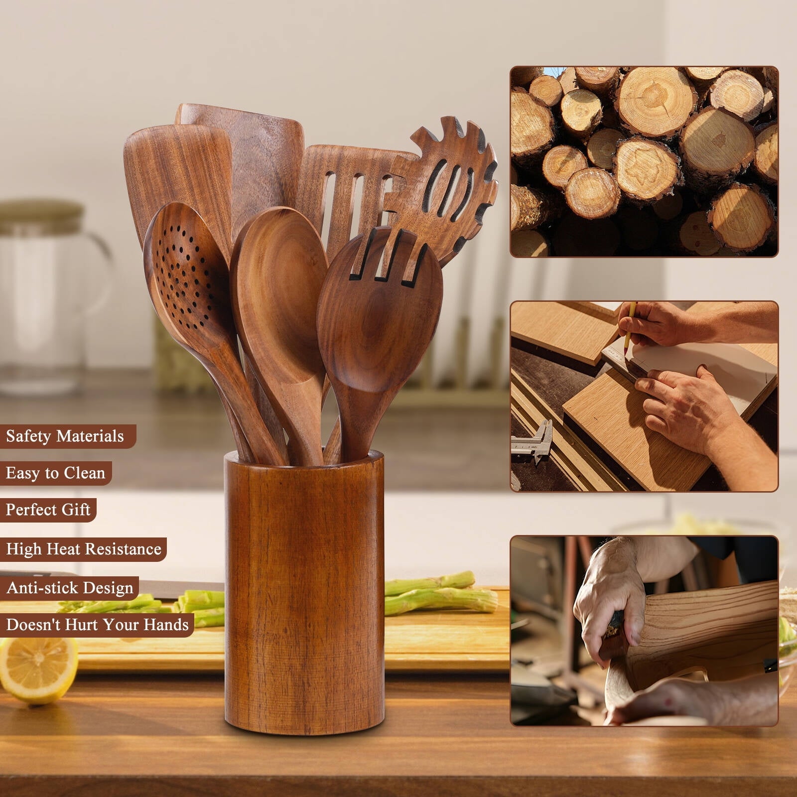 VAVSEA Thick Wooden Spoons for Cooking, 8 Pcs Natural Wooden Utensil for Cooking with Non-Stick, Heat Resistant, Wood... - Image 3