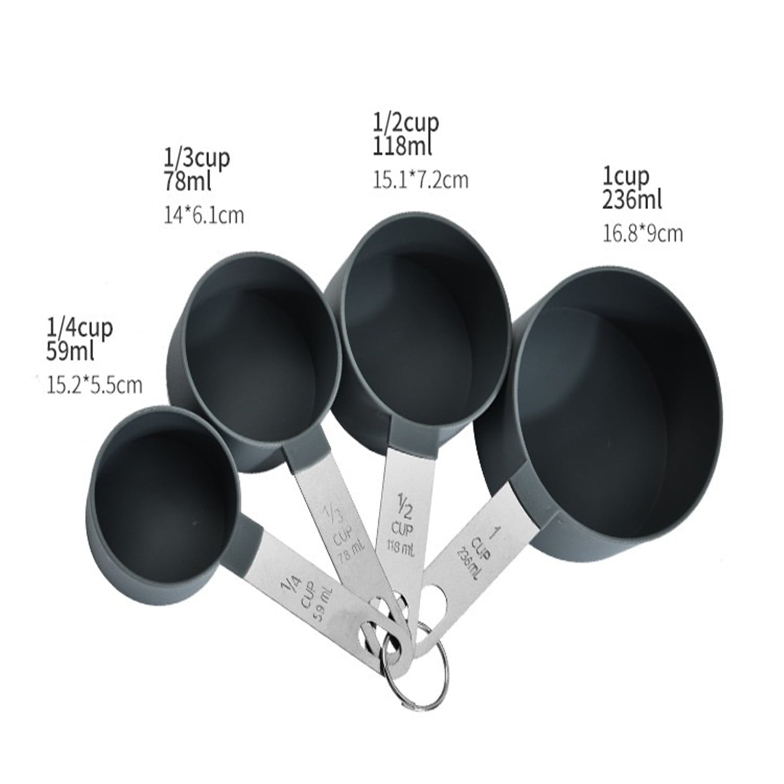 Wovilon Measuring Cups (Gray), Plastic Handle Measuring Cup Spoon Eight Piece Set Kitchen Gadgets - Image 2