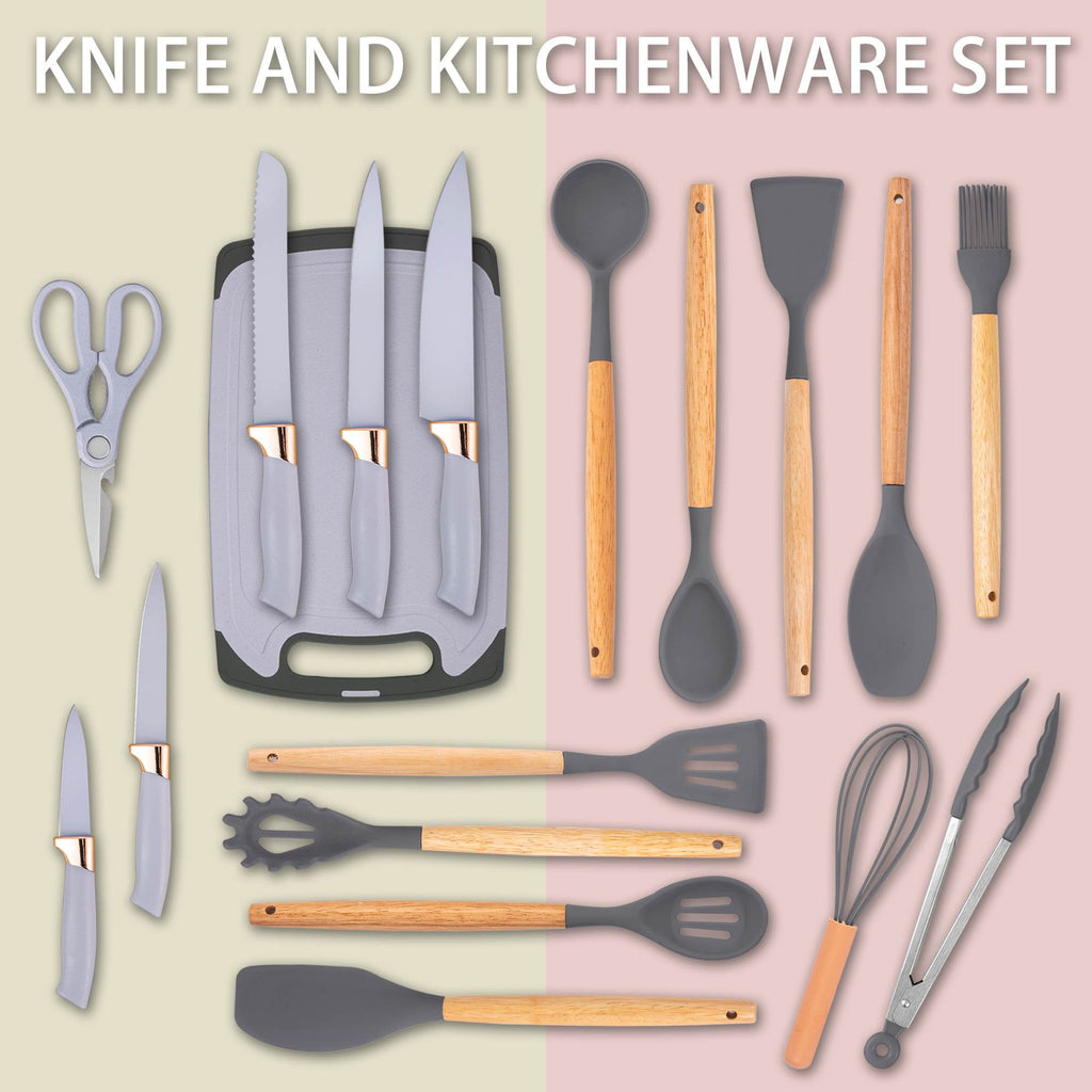 HEESEM 19-Piece Silicone Kitchen Utensil & Knife Set - Heat-Resistant Cooking Tools Non-Stick Safe Gift for Mom or Wo... - Image 5