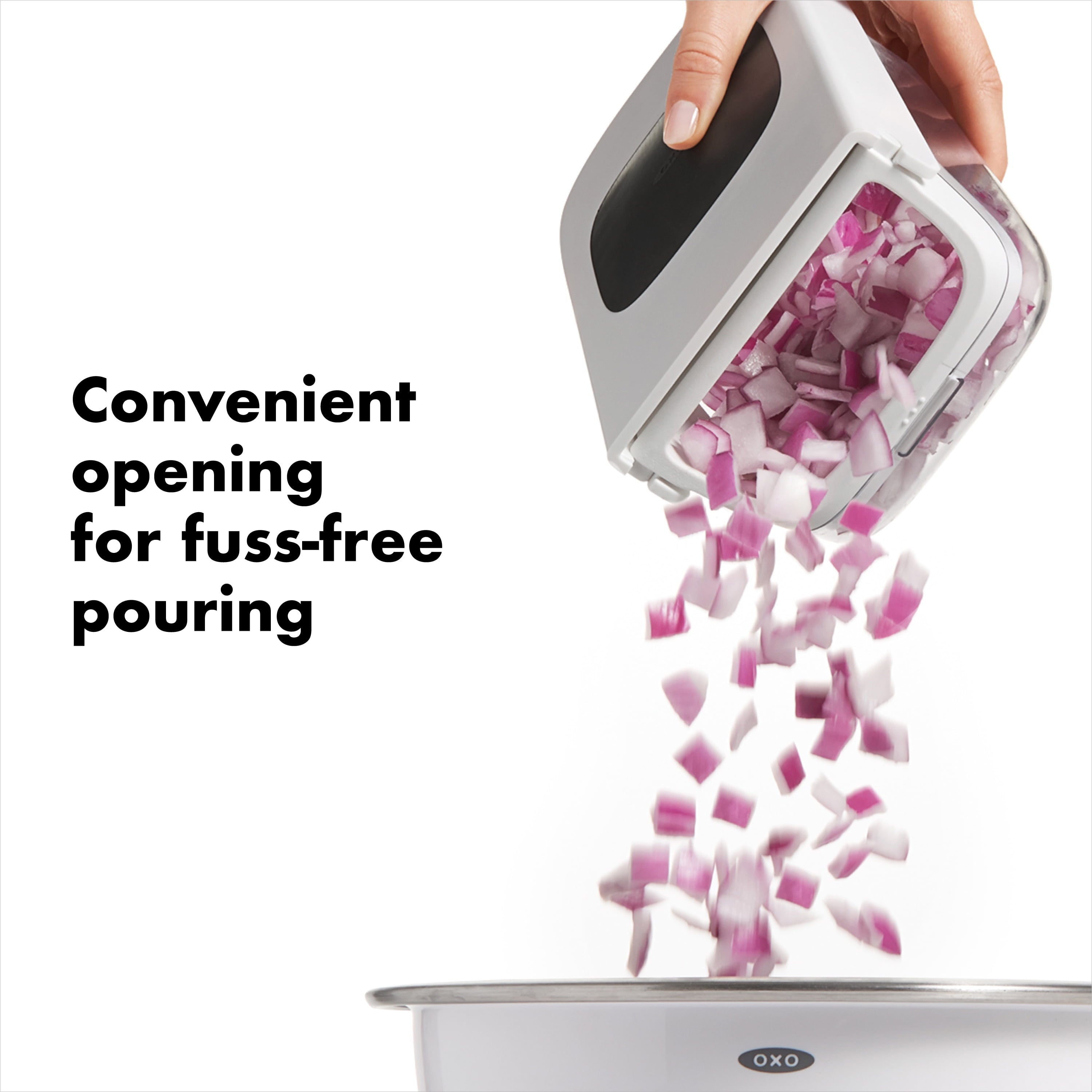 OXO Softworks Stainless Steel Blade Vegetable Chopper with Easy Pour Opening - Image 5