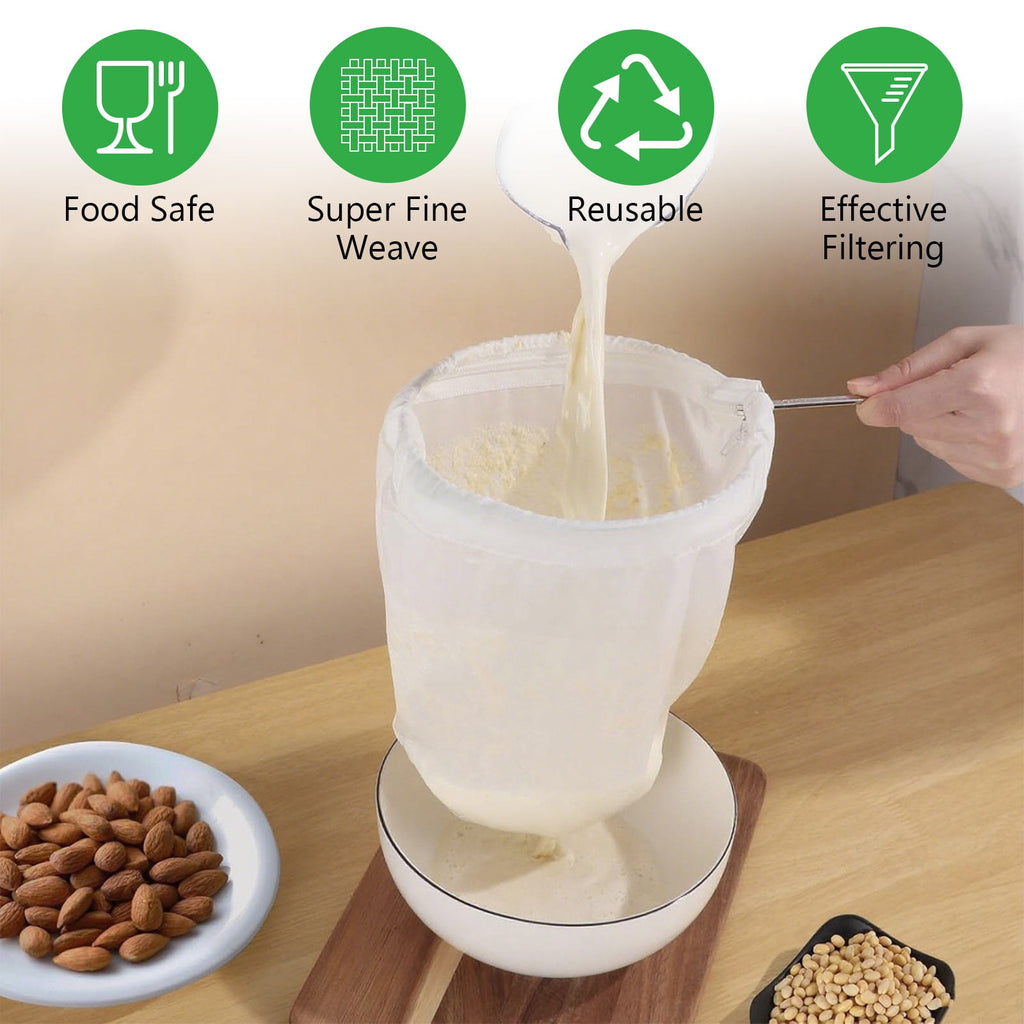 Tripumer 3 Pcs Large Reusable Mesh Filter Bags Stainless Steel Handle Strainer Bags for Nut Milk Coffee Juices Butter... - Image 2