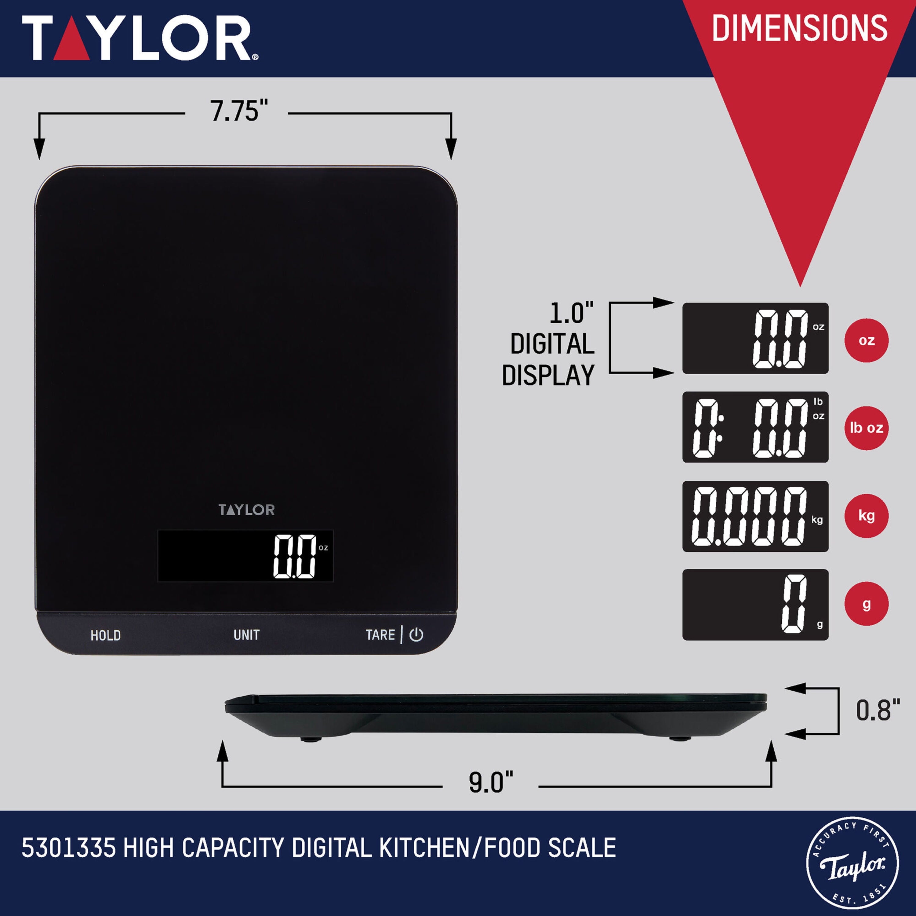 Taylor 33 LB Kitchen Glass Digital Scales Black - Image 3