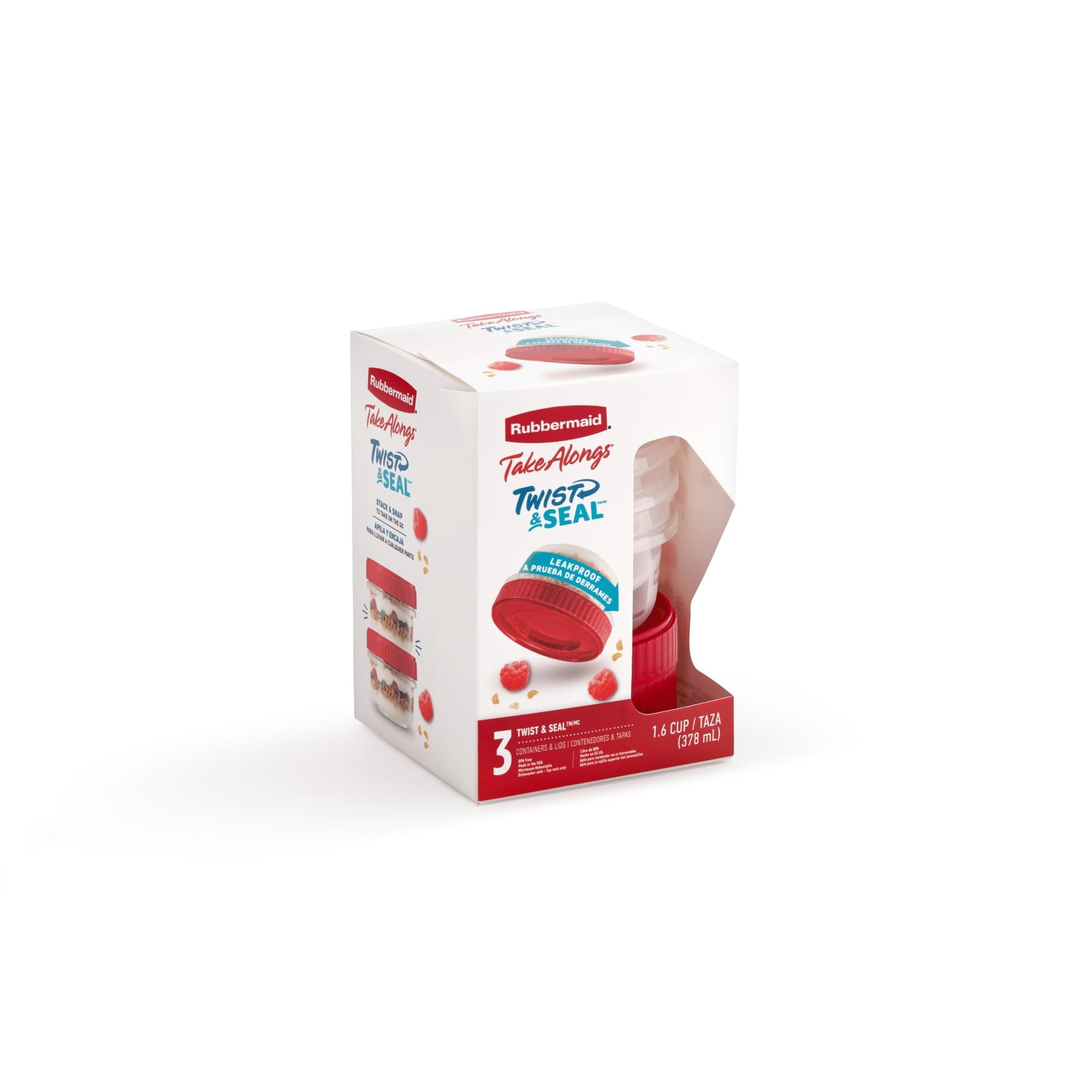 (3 pack) Rubbermaid TakeAlongs Twist & Seal 1.6-Cup Food Storage Containers, Ruby Red, 3 pack - Image 5