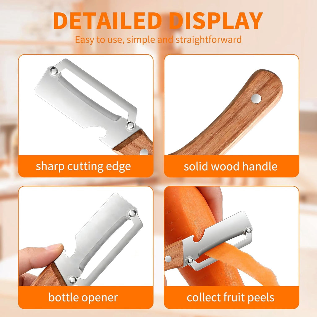 Multi-Functional Vegetable Peeler for Kitchen, Stainless Steel Blade with Wooden Handle and Built-In Bottle Opener, f... - Image 4