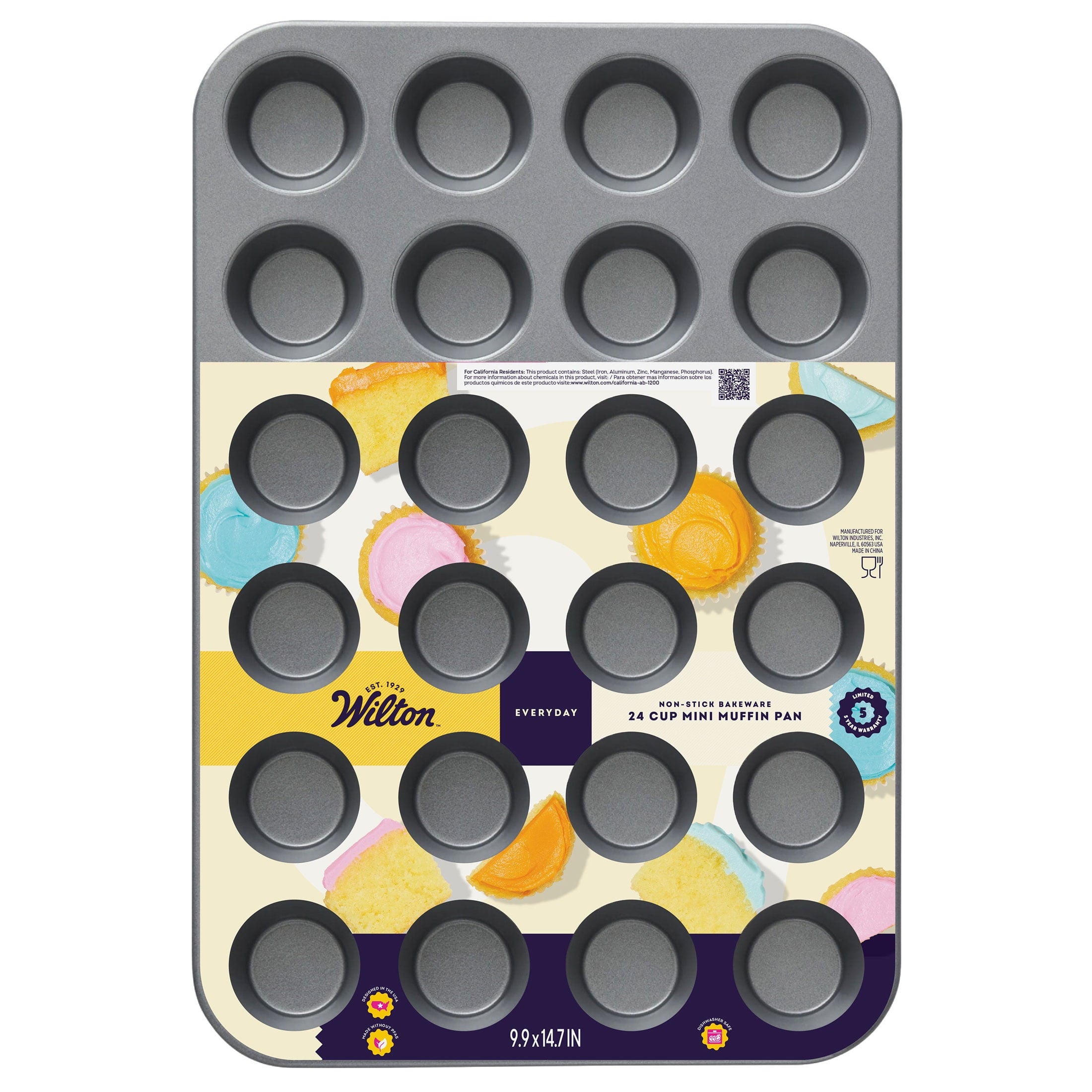 Wilton Everyday Non-Stick 24-Cup Mini Muffin Pan Cupcake Tin 14.65" x 9.9" x 0.8", Packaging May Vary - Image 3