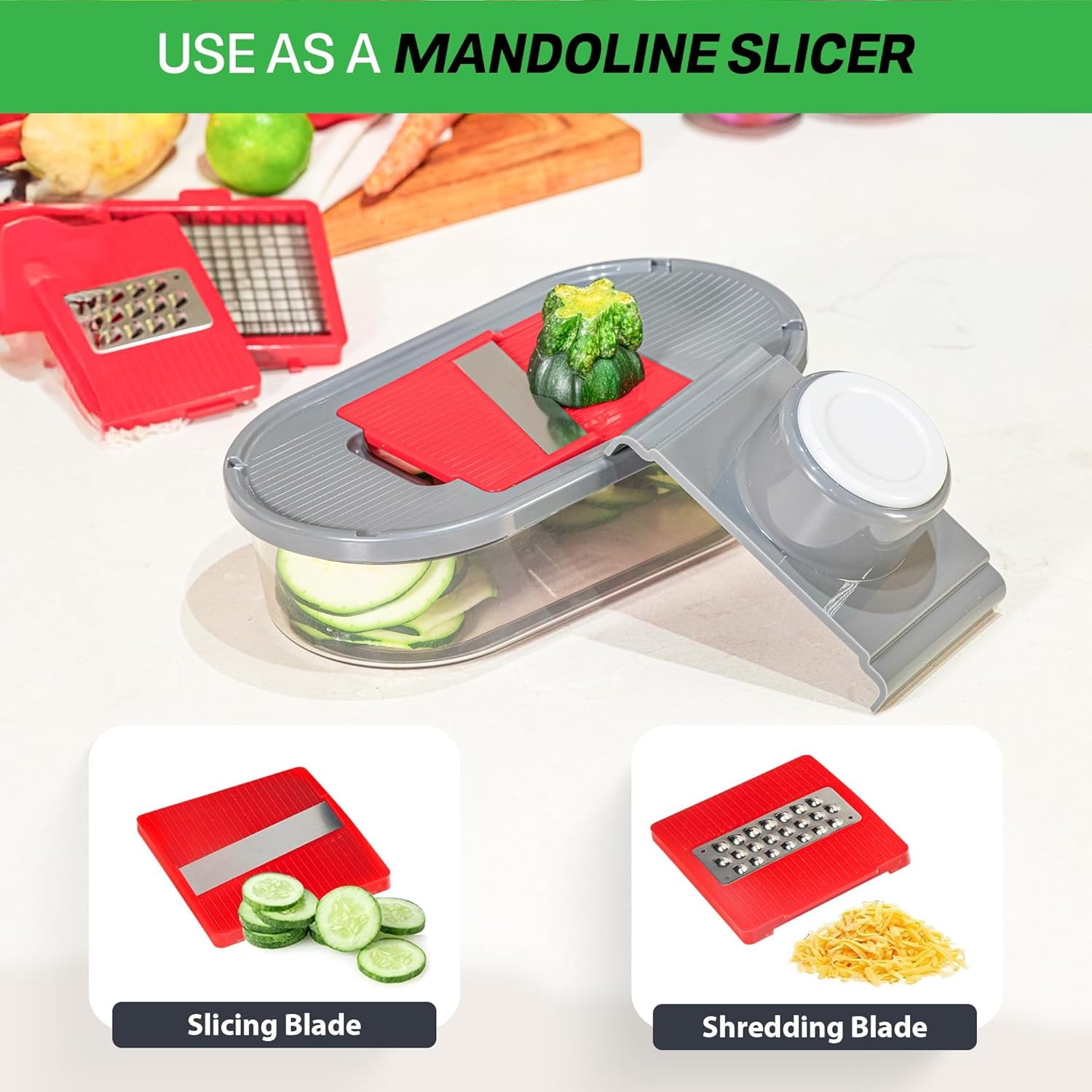 Chopzilla Mandoline Slicer Vegetable Chopper Cheese Grater Kitchen Food Dicer Veggie Potato Cutter 4 Blades Gray - Image 5