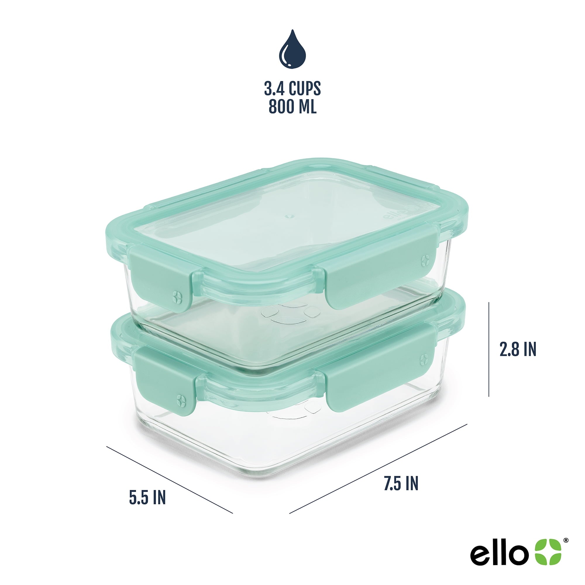 Ello Color Lock 3.4 Cup 2 Pack Glass Meal Prep Containers with Locking Lids - Image 5