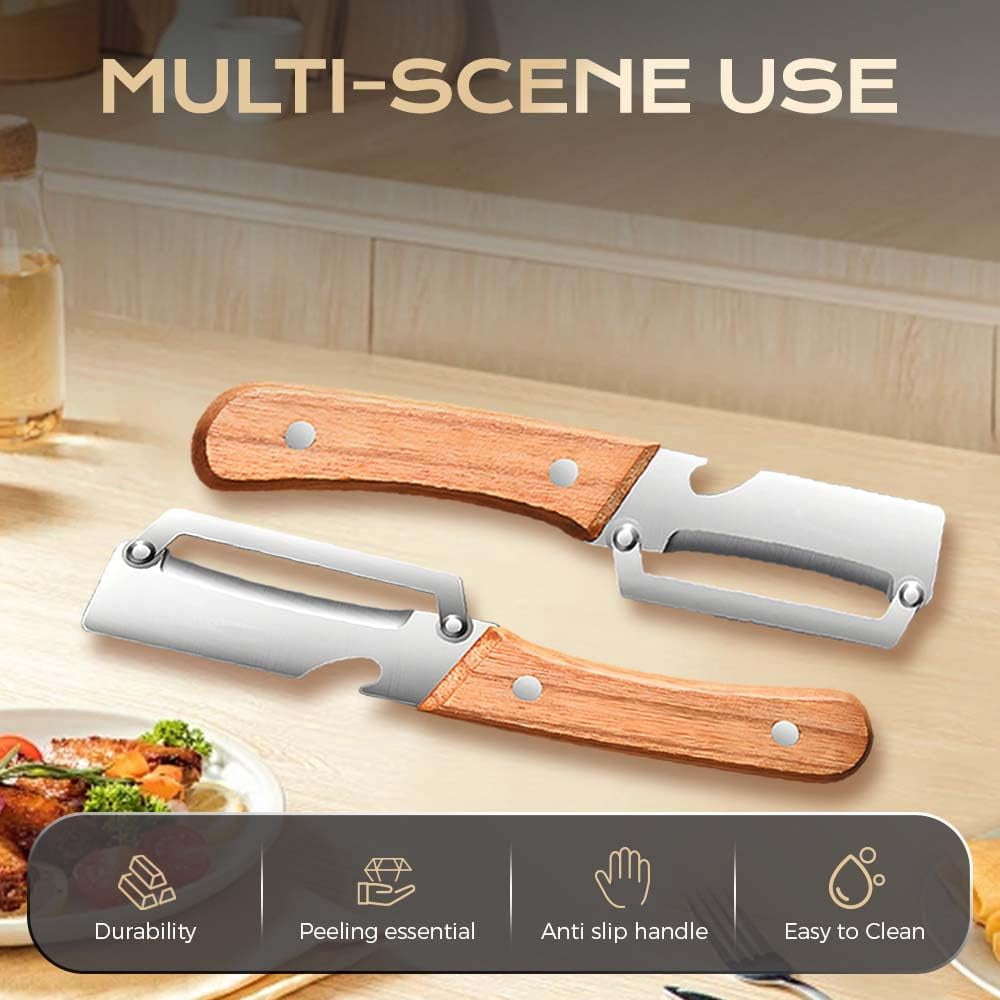 Vegetable Peeler Stainless Steel Blade Wooden Handle Bottle Opener, Fruit Potato Carrot Apple Peeling Tool Sharp Dura... - Image 2