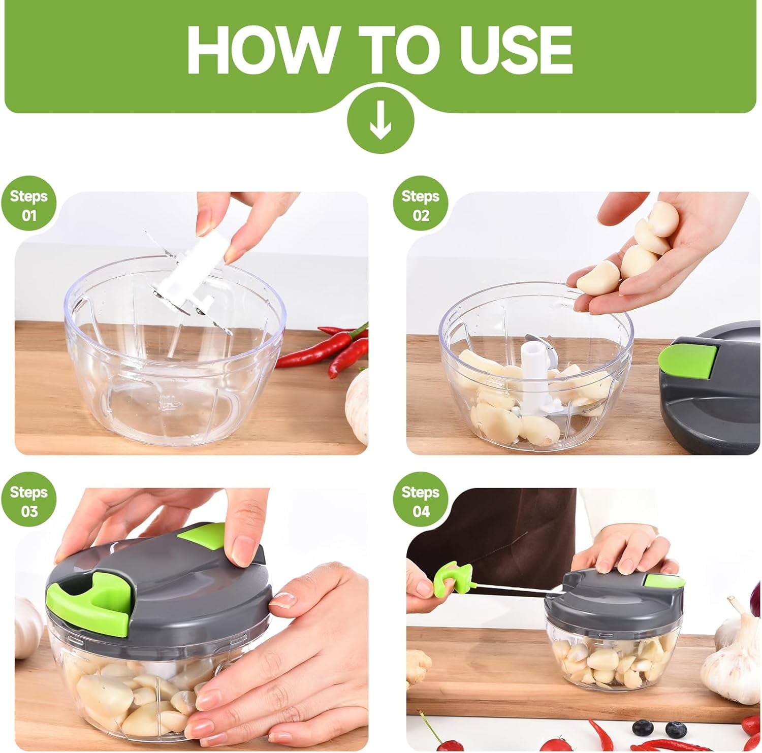 Manual Food Processor Vegetable Chopper, Portable Hand Pull String Garlic Mincer Onion Cutter for Veggies, Ginger, Fr... - Image 6
