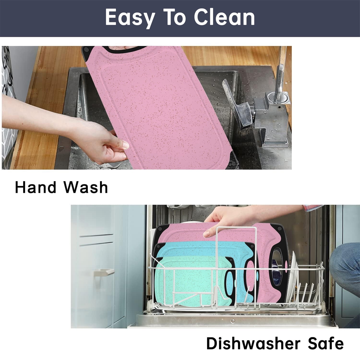 GPED 3-Piece Plastic Cutting Board Set, Durable Cutting Boards for Kitchen with Non Slip Handles and Juice Groove, Id... - Image 4