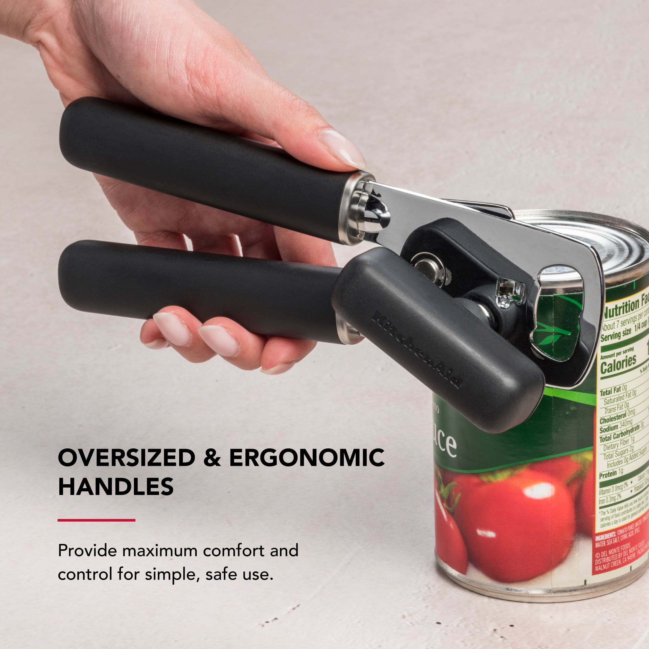 Stainless Steel Manual Can Opener with Bottle Opener and Ergonomic Grip, Black - Image 5
