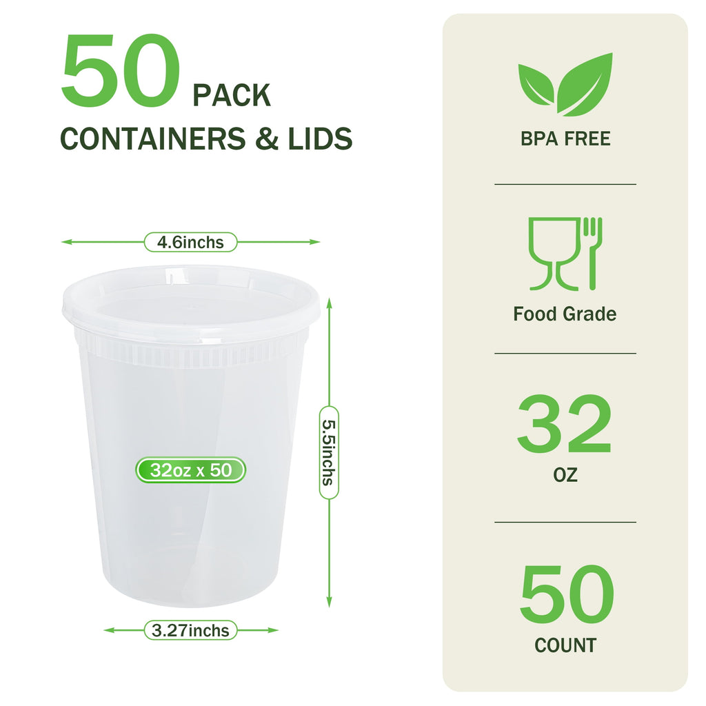 GPED 32oz Deli Containers with Lids 50 Sets, Food Storage Containers with Lids, Soup Containers with Lids, Stackable ... - Image 3
