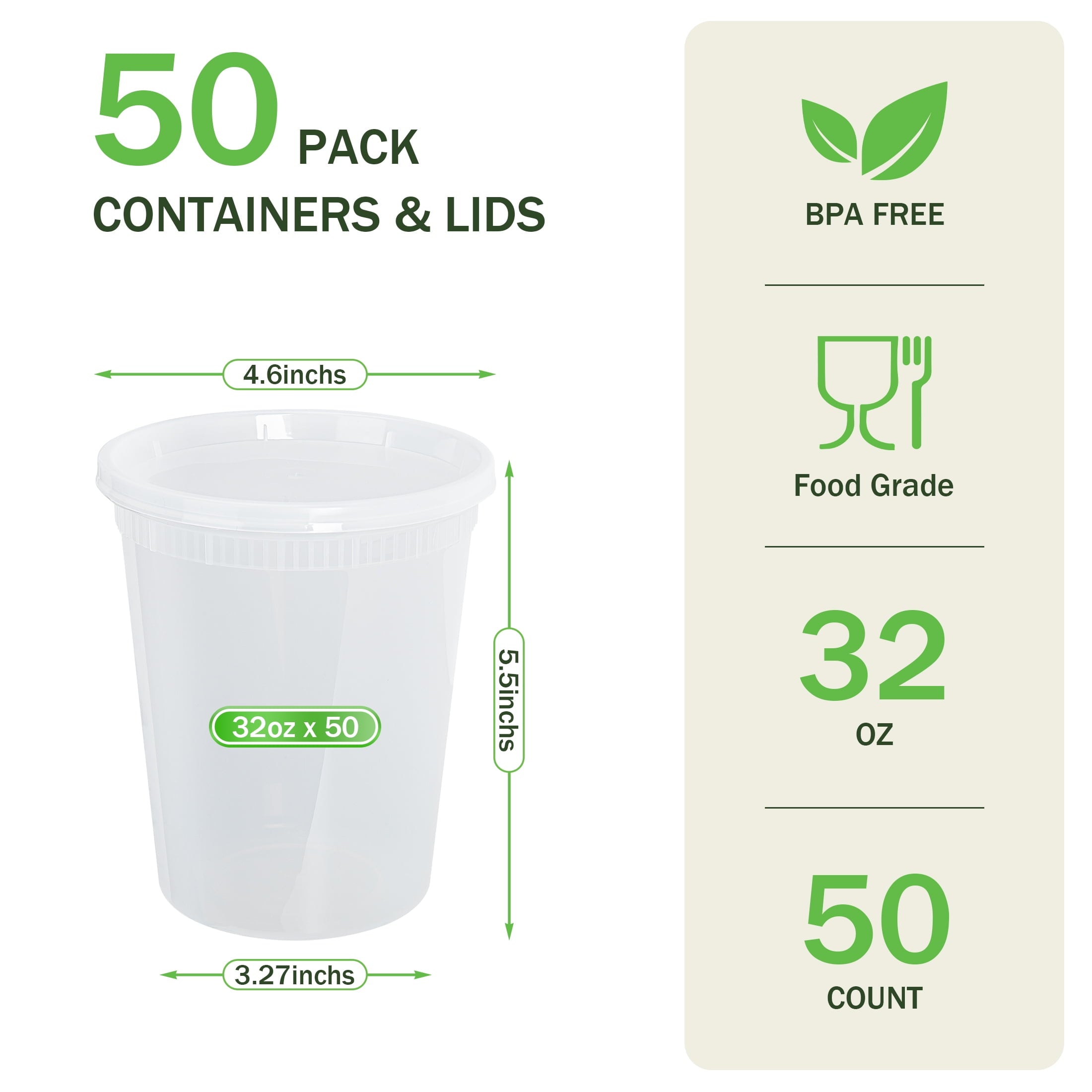 GPED 32oz Deli Containers with Lids 50 Sets, Food Storage Containers with Lids, Soup Containers with Lids, Stackable ... - Image 3