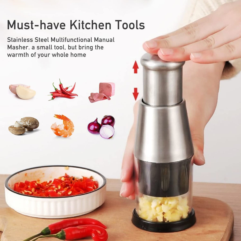 Wzw Multifunctional Stainless Steel Garlic Chopper Onion Press Manual Vegetable Chopper Easy Clean Silver Knives - Image 2