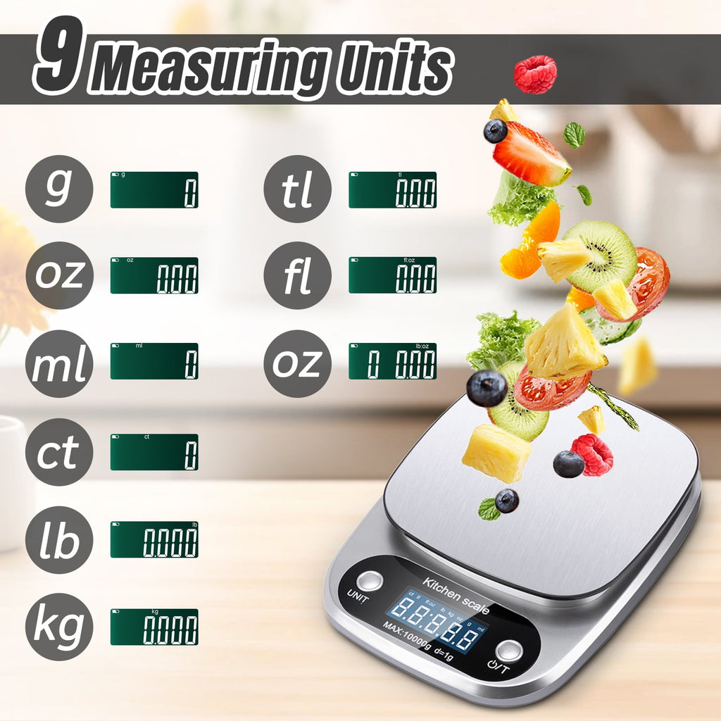 AGCAN Food Scale, 22 lb Digital Kitchen Scales, Weight Ounces and Grams for Cooking and Baking, 9 Units with Tare Fun... - Image 2