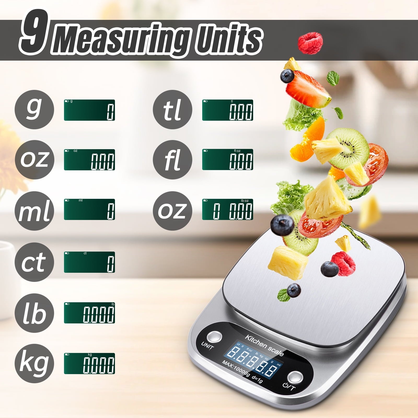 AGCAN Food Scale, 22 lb Digital Kitchen Scales, Weight Ounces and Grams for Cooking and Baking, 9 Units with Tare Fun... - Image 2
