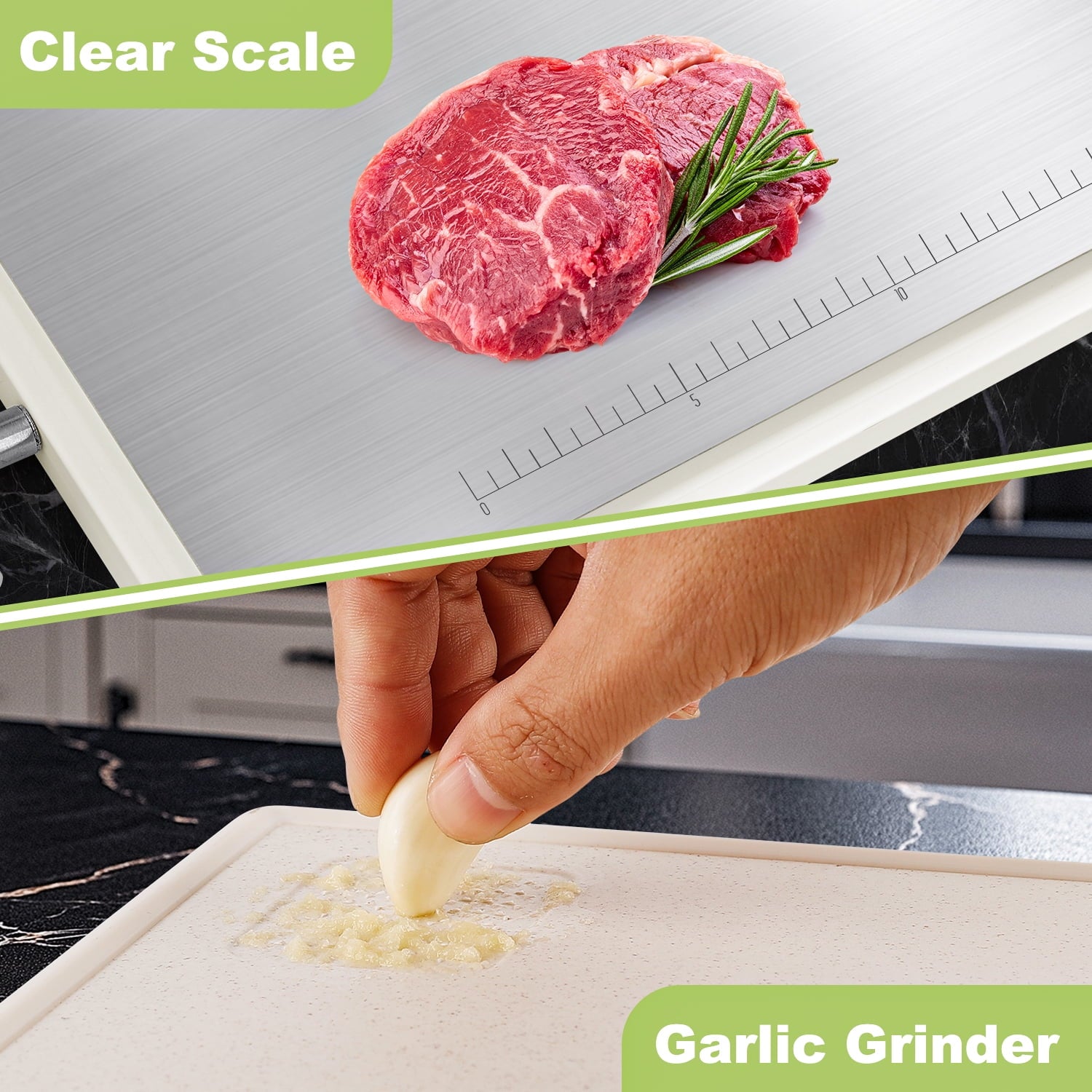 TINANA Stainless Steel Cutting Board: 16x10 inch Double-Sided, PP Chopping Boards with Stainless Steel Handles - Image 2