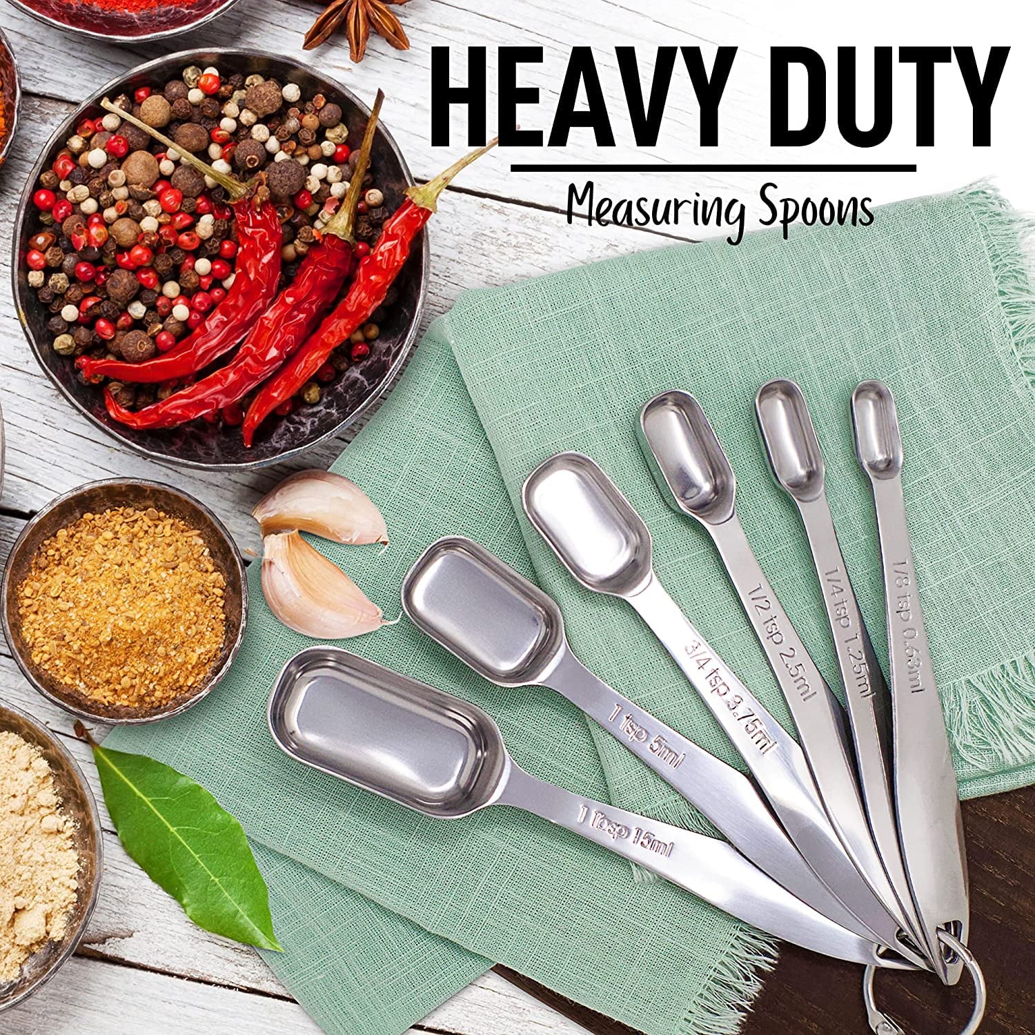 Measuring Spoons Set - 6 Piece measuring cups and spoons set, Stainless Steel Measuring Spoonsmeasuring spoons and cu... - Image 3