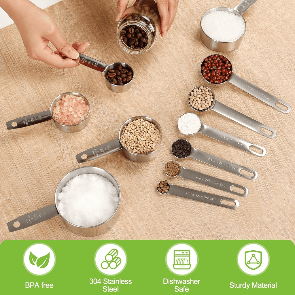 Measuring Cups and Spoons Set of 16, 5 Stainless Steel Nesting Measuring Cups & 5 Spoons, 1 + Leveler & 5 Mini Measur... - Image 5