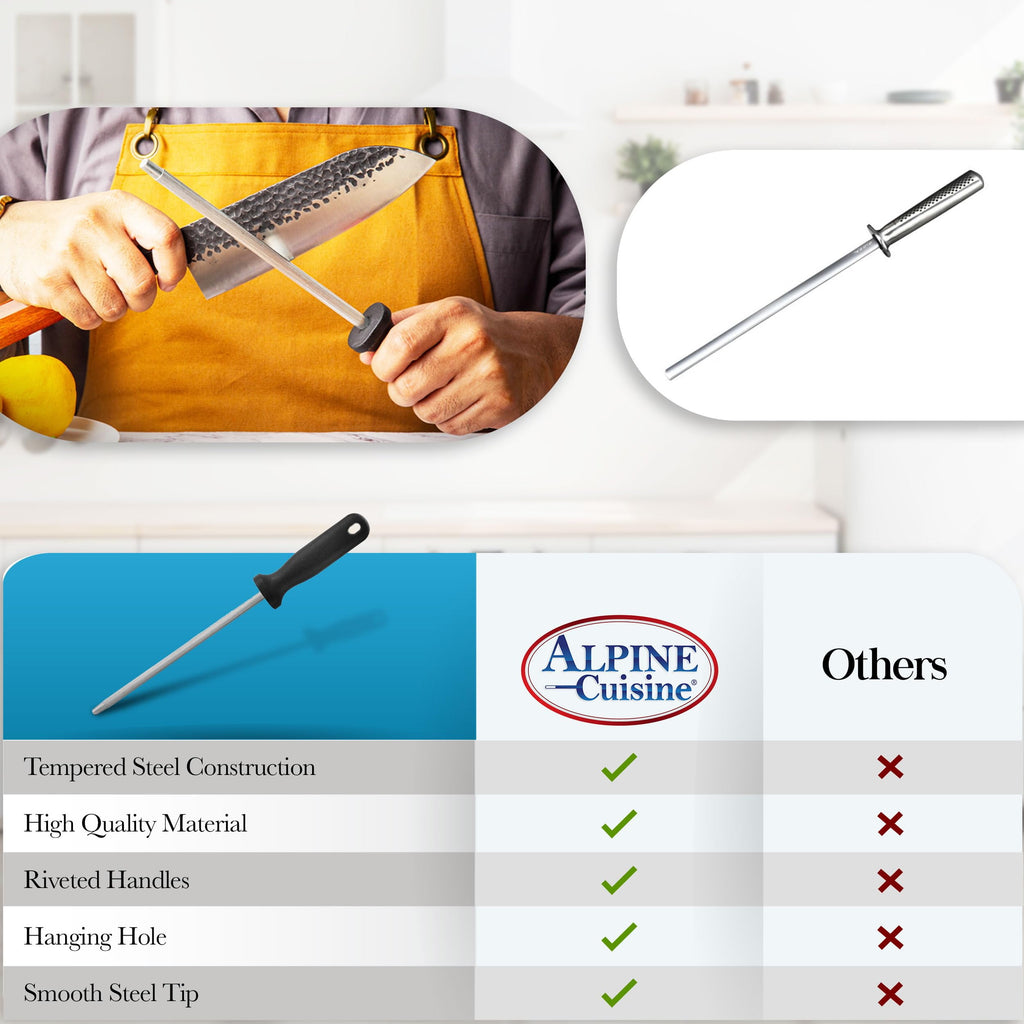 Alpine Cuisine Tempered Steel Knife Sharpener 8 Inch with Ergonomic Handle, Professional Knife Sharpening Rod Sturdy ... - Image 6