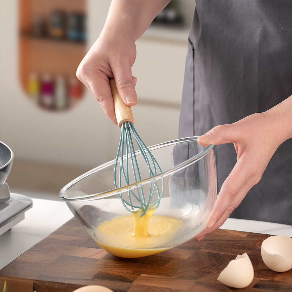 KSENDALO Small Silicone Cooking Utensils with Holder Set (12Pack), Aqua Kitchen Tools with Wooden Handle for Nonstick... - Image 5