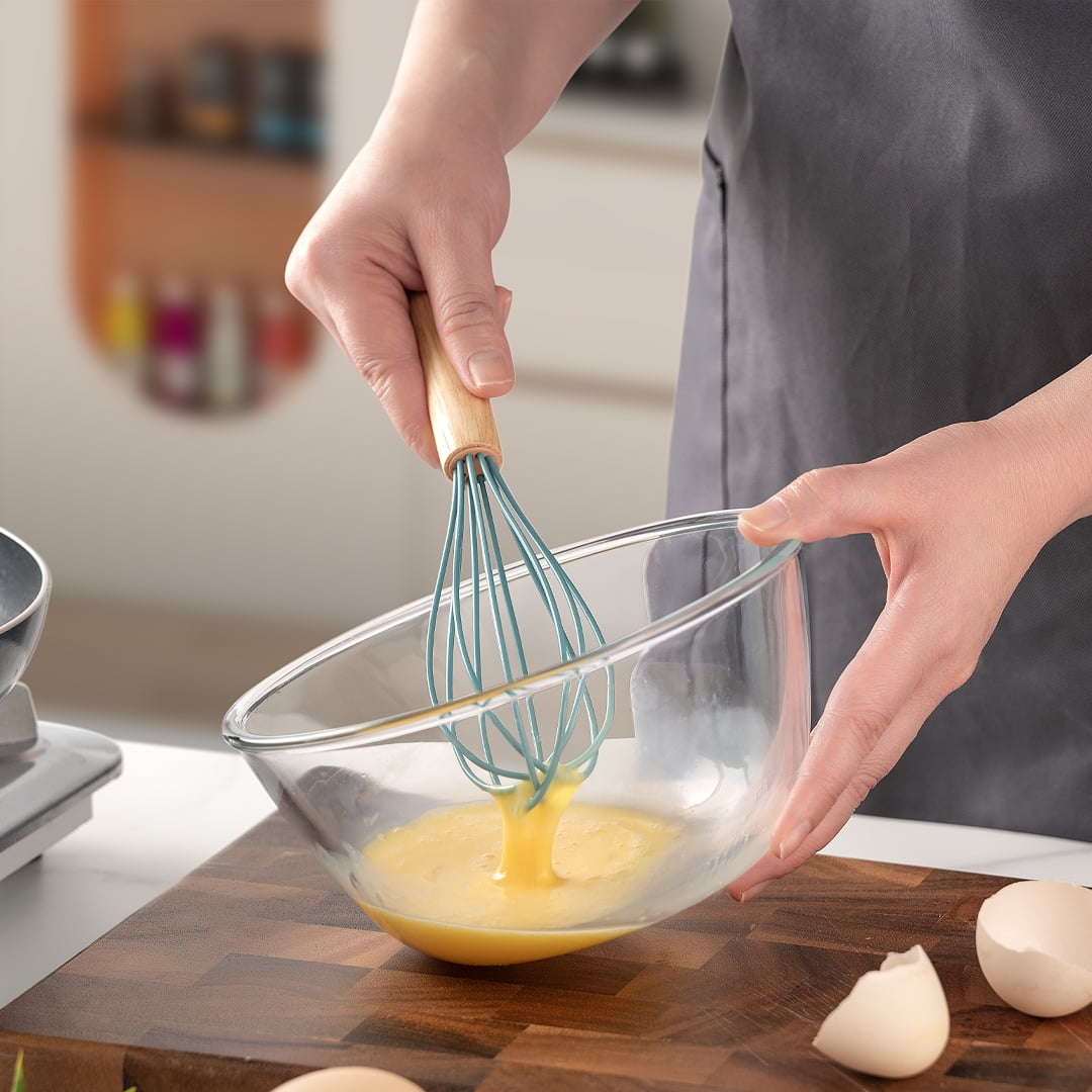 KSENDALO Small Silicone Cooking Utensils with Holder Set (12Pack), Aqua Kitchen Tools with Wooden Handle for Nonstick... - Image 5