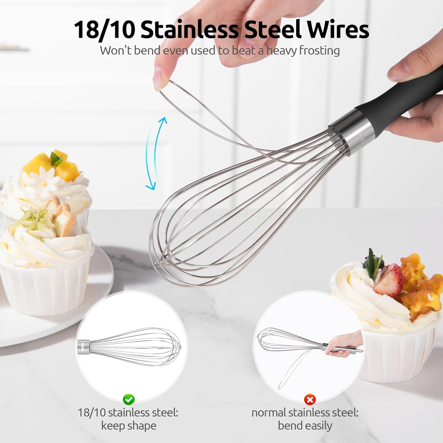 U-Taste Balloon Whisk for Cooking: 18/10 Stainless Steel Kitchen Wire Whisk, Medium Heavy Duty Egg Beater, Manual Bak... - Image 4