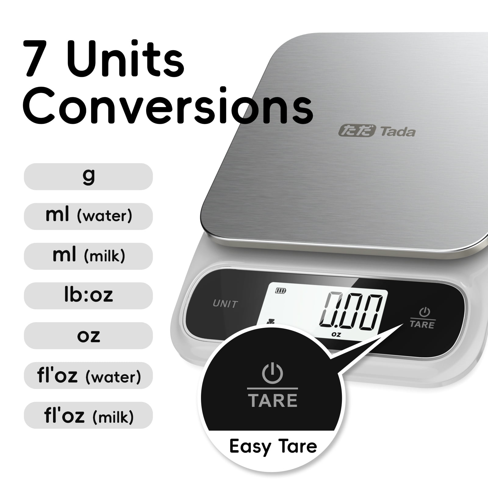 Tada 22 lb Food Kitchen Digital Scale with 0.05oz Precision IPX6 Waterproof, Type-C Charging, Ounces and Grams for We... - Image 5
