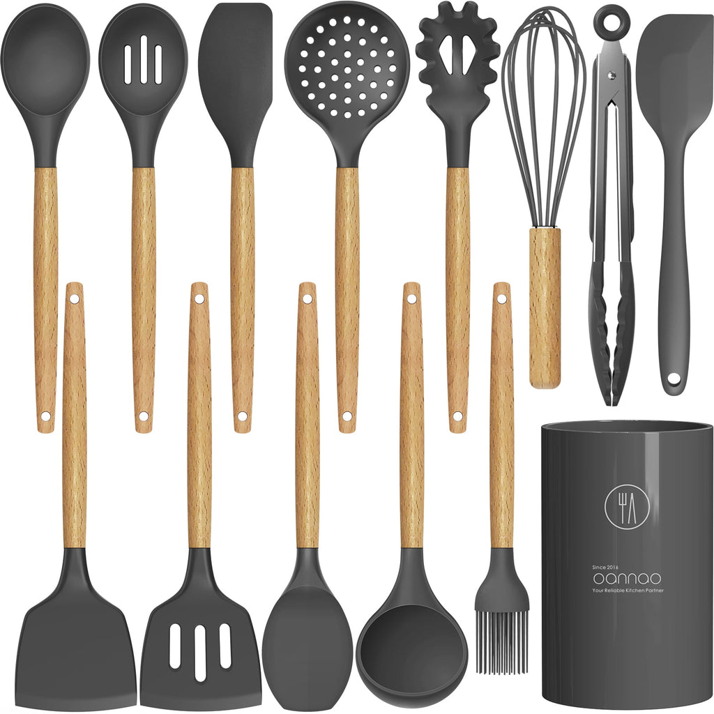Silicone Cooking Utensils Set - 446°F Heat Resistant Silicone Kitchen Utensils for Cooking,Kitchen Utensil Spatula Se...