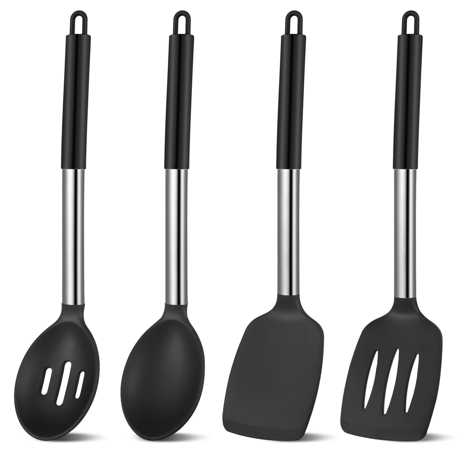 sixwipe Silicone Cooking Spatulas and Spoons, 4 Pack Heat Resistant Silicone Cooking Utensils Set, Non-stick Large Ki...